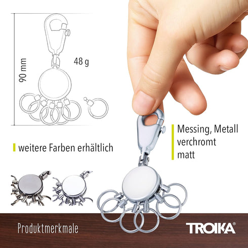 Troika Patent – KYR60/MC – Keyring – incl. Carabiner – 6 Exchangeable Rings – Metal/Brass– matt – Chrome Plated – unisex-adult, Silver – TROIKA-Or...