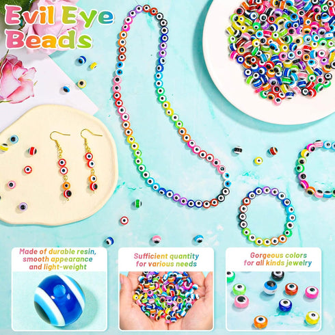 28 Styles Evil Eye Beads Bracelets Kit, Shynek Evil Eye Beads for Bracelets, Evil Eye Charms for Jewelry Making(8mm)...