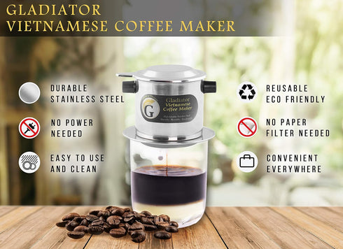 Vietnamese Coffee Maker Filter Set | French Press Style Coffee Filters | Pour Over Coffee Dripper | Portable Coffee Makers | Reusable Coffee Press...