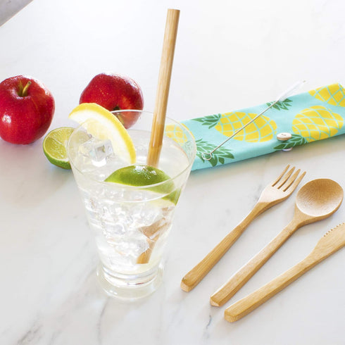 Totally Bamboo Take Along Reusable Bamboo Utensil Set with Straw, Dishwasher Safe, Pineapple Design...