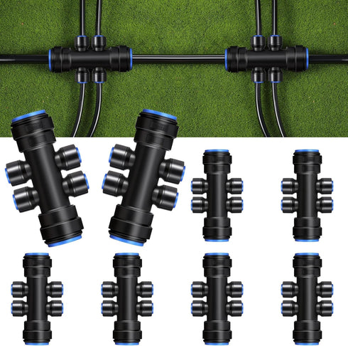 8 Pcs Irrigation Fittings 1/4 Inch Irrigation Parts 6 Way Drip Irrigation Tube Fittings for Irrigation Pipe...