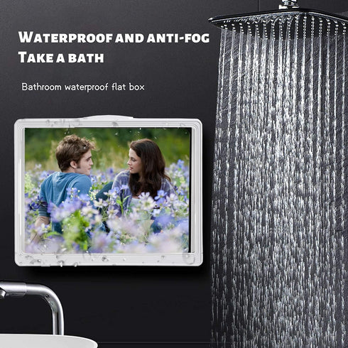 Shower Tablet Holder Waterproof Compatible with Ipad, Wall Mounted Bathroom Tablet Case Rotation, Adhesive Touchable Cradle with Glass Mirror Anti...