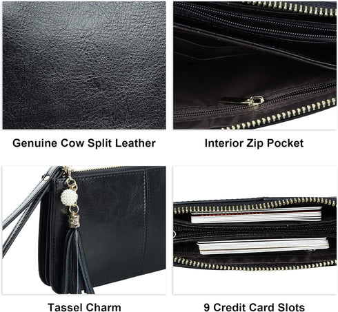 befen Genuine Leather Wristlet Clutch Wallet Purses for Women, Women's Small Multi Pocket Cell Phone Bag with Card Slots...