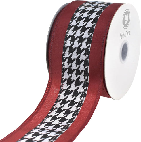 Black/Red Houndstooth Crimson Polyester Ribbon, 10 Yards, 2-1/2-inch...