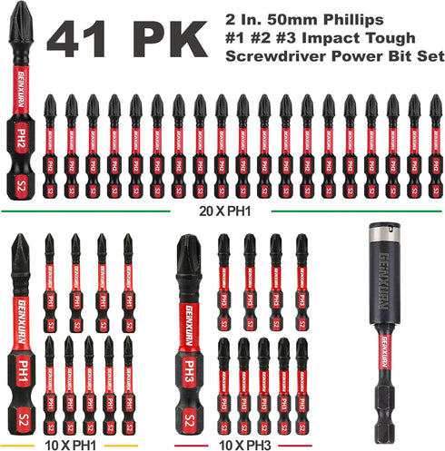 Anti-slip Hex Impact Tough Magnetic Screwdriver Bits Set 2 in. PH1/PH2/PH3 Insert Driver Bits,40Pack 1/4 Inch Hex Shank Phillips Cross Screwdriver...