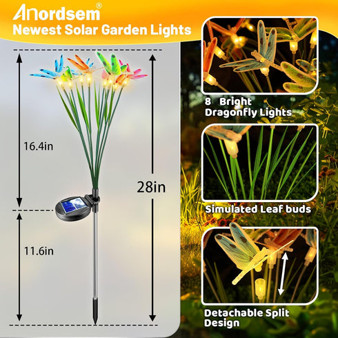 Solar Dragonfly Fairy Lights Outdoor Garden Decor 2 Pack, Newest Solar Swinging Firefly Animal Lights Yard Planter Patio Flowerbed Pathway Lawn De...