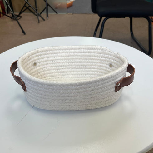 ABenkle Small Woven Basket, Mini Cotton Rope Storage Basket, Tiny White Easter Basket, Oval Decorative Toy Dog Cat Basket for Nursery, Empty Gift ...