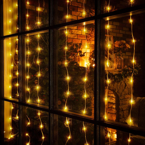 Curtain Window String Lights 6.5 x 5 Feet LED Copper Tapestry Backdrop Twinkle Fairy Lights Battery Operated 8 Modes Lights Remote Control USB Pow...