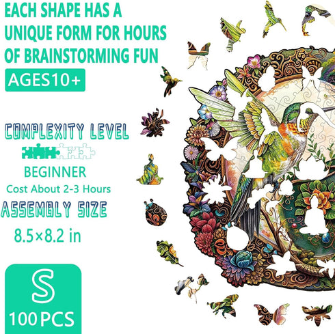 Wooden Puzzles for Adults - Yin Yang Hummingbird Wooden Jigsaw Puzzles for Adults, Unique Shaped Wood Puzzles Adult, Wooden Puzzles, Perfect for B...