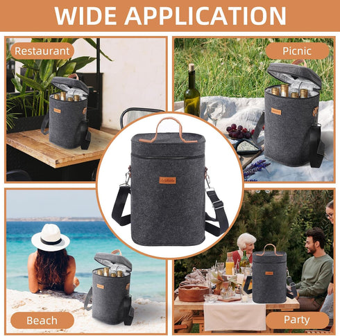4 Bottle Carrier Tote, Thicken Felt Wine Carrier Padded Portable Wine Bottle Bag with Leather Handles & Shoulder Strap for Party, Picnic, Travel, ...