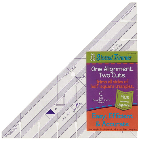 Cleary Perfect Slotted Trimmer C by New Leaf Stitches – Quilting Ruler Template and Stencil for Cutting All Sides of Half Square Triangles – 6 Qua...