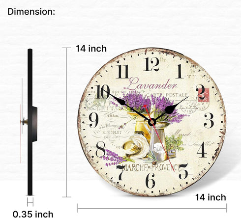 TAHEAT Romantic Lavander Wall Clock, French Purple Love Floral Clocks, Accurate Decorative Easy to Read Wall Clock for Living Room/Bedroom/Bathroo...