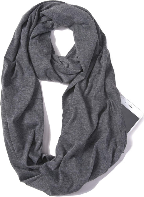Infinity Loop Solid Color Scarf With Hidden Zipper Pocket For Women - Lightweight Travel Neck Wrap...