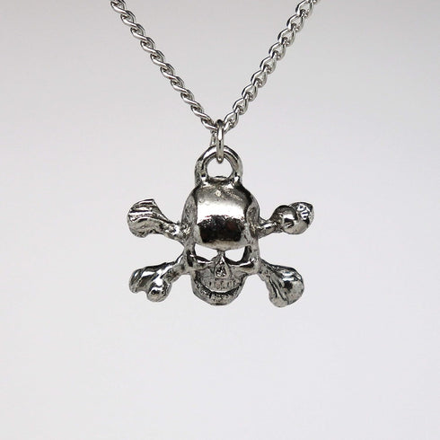 Gothic Skull and Crossbones Silver Finish Pewter Pendant Necklace...