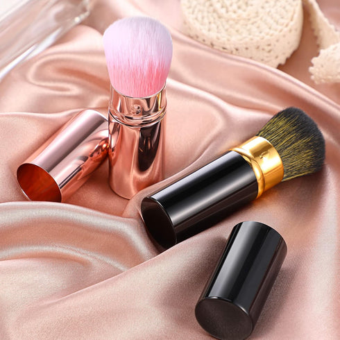 2 Pieces Retractable Kabuki Makeup Brushes Blush Powder Brush Small Travel Makeup Brushes with Cover Makeup Tool for Loose Powder Cream or Liquid ...