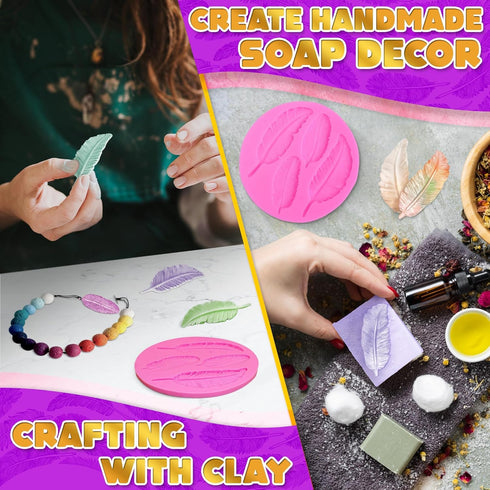 Feather Candy Molds - Pink Silicone Soap Molds for Clay Crafting, Fondant, Chocolate & Cake Decorating...