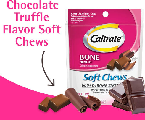 Caltrate Soft Chews 600 Plus D3 Calcium Vitamin D Supplement, Chocolate Truffle - 60 Count(Packaging May Vary)...
