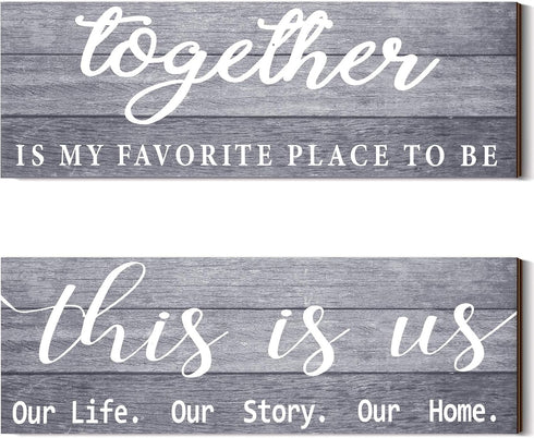 Jetec 2 Pcs Wooden Home Wall Signs This is Us Wall Decor Family Plaque Together Is My Favorite Place To Be Sign Rustic Wood Entryway Art for Farmh...