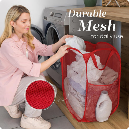 Handy Laundry Collapsible Mesh Pop Up Hamper with Wide Opening and Side Pocket - Breathable, Sturdy, Foldable, and Space-Saving Design for Clothes...