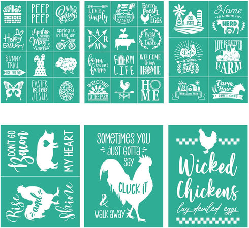 Farmhouse Silk Screen Stencil 6pcs,Farm Animals Theme Silk Screen Stencil Self-Adhesive Stencils Reusable for Wood, Pillow, Wall DIY Home Decor 8....