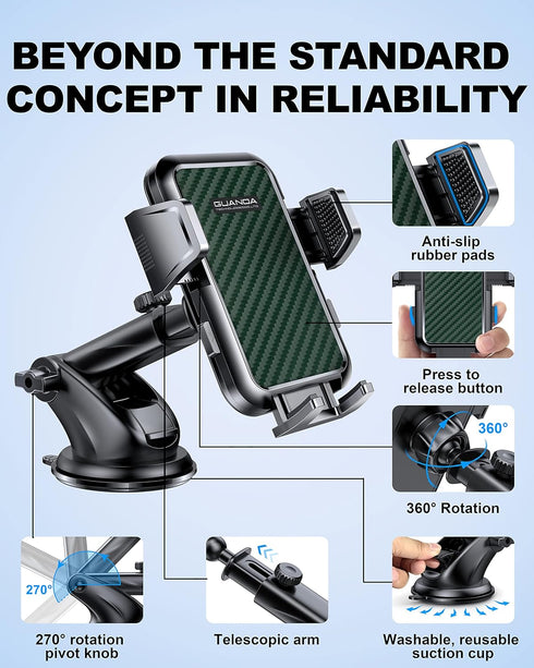 Suction Cup Car Phone Mount for Windshield/Dashboard, Hand Free Mobile Phone Holder for Car, Universal Cell Phone Holder Stand for iPhone 15 14 13...