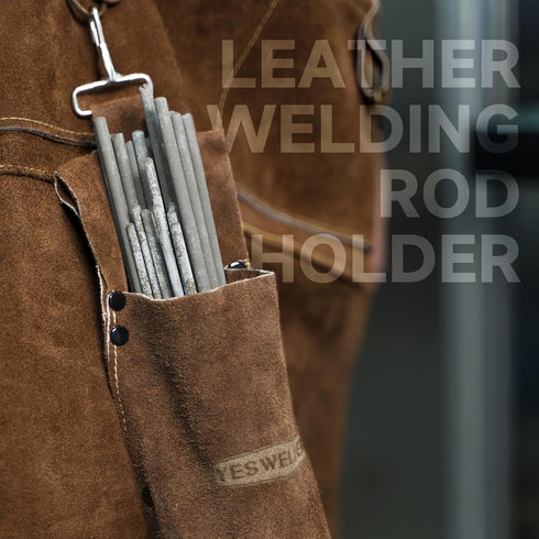 YESWELDER Flame Retardant cowhide leather welding rod holder, Thickened electrodes rod bag? Wearable Welding Electrode Storage Can...