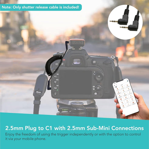 Foto&Tech 2.5mm C1 Remote Control Shutter Release Cable Cord, Compatible with Miops Trigger and Canon Rebel T8i T7i T6i T6S T5 T5i T4i EOS RP R M ...