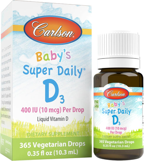 Carlson - Baby's Super Daily D3, Baby Vitamin D Drops, 400 IU (10 mcg) per Drop, 1-Year Supply, Vegetarian, Liquid Vitamin D for Infants and Toddl...