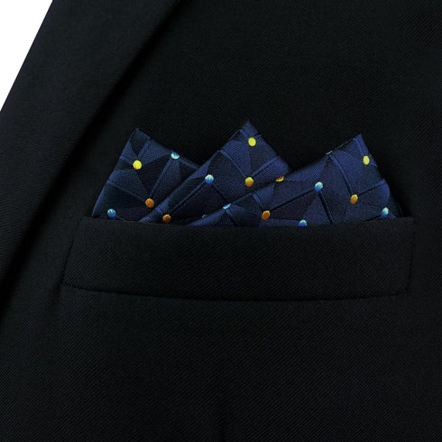 S&W SHLAX&WING Pocket Squares for Men Navy with Orange Dots for Men Suit 12×12...