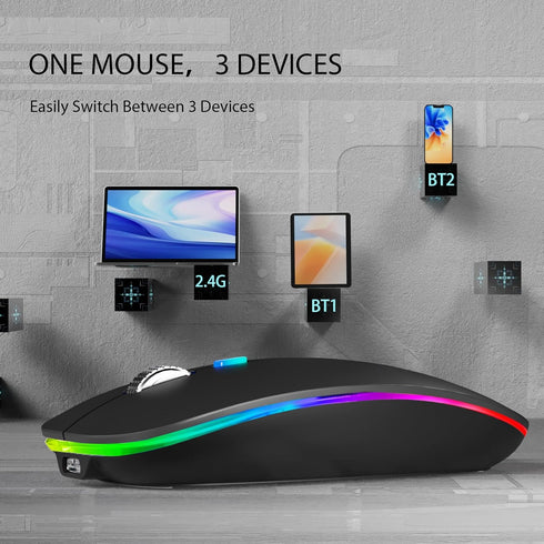 TENMOS Wireless Bluetooth Mouse, LED Slim (Bluetooth 5.1/5.0 + USB) 2.4GHz Rechargeable Silent Bluetooth Wireless Mouse with Type C Adapter for La...