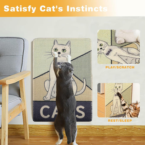Sisal Cat Scratcher Mat Wall Mounted, 15.7 X 23.6 Inch Natural Sisal Cat Scratch Pad, Durable and Shedding-Resistant Cat Scratching Surface, Prote...