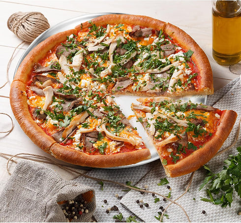 Deedro Pizza Pan 12 Inch Stainless Steel Round Baking Sheet - Oven Tray Crisper for Healthy Cooking, 4 Pack...