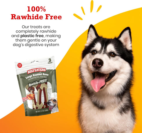 Beefeaters Rawhide Free Large Knotted Bone Dog Treat 3ct...