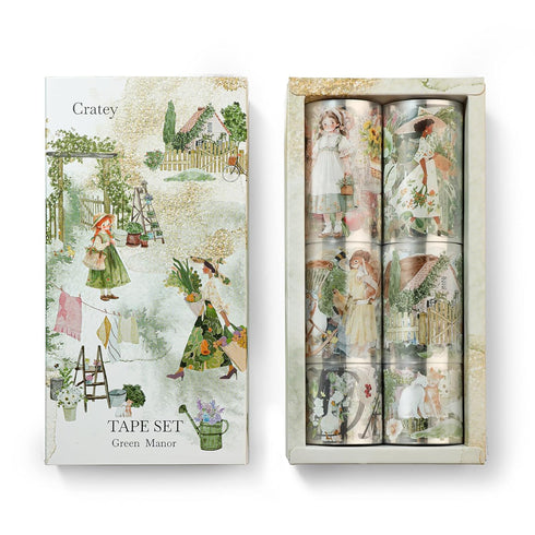 Idyllic PET Washi Tape Set - 6 Roll Wide PET Tape for Scrapbook Supplies,Character Decorative Girls Sticker,Aquarelle Stickers, Bullet Journals Ma...