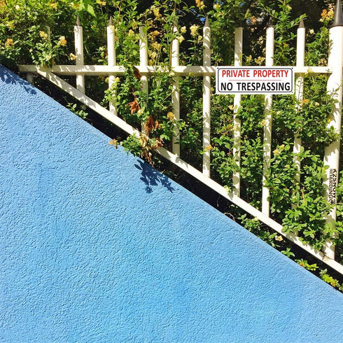 (4 Pack) No Trespassing Signs Private Property, Aluminum Warning Sign for Fence Yard Outdoor, 10 x 3.5 inches Metal Reflective Security Signs for ...