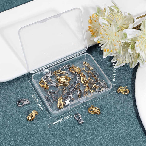 SUNNYCLUE 1 Box 40Pcs 2 Colors Clip-on Earring Converters Stainless Steel Clip on Earrings Clip on Earring Components Gold Silver Dangle Earring C...