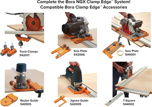 BORA Track Clamps, Securely Cut Any Angle with WTX and NGX Clamp Edge Systems, Saw Guide Accessory for Woodworking, Carpentry, DIY, Two-Pack, 5420...