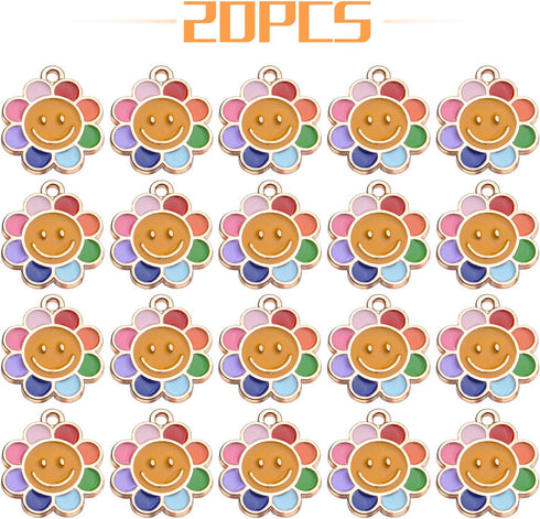 Aylifu Enamel Flower Charms,20Pcs Daisy Face Charm Colorful Enamel Flower Charm for DIY Crafting Bracelet Jewelry Making...