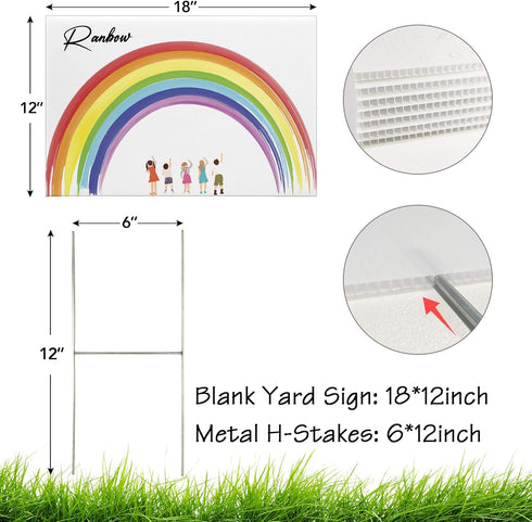 Blank Yard Signs With Stakes, 2 Pack 18 x 12 Inches White Plastic Yard Lawn Sign For Happy Birthday,Garage Sale Signs, Rent, Guidepost Decorations...