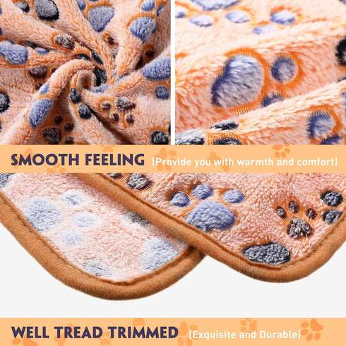 4 Pcs Pet Blanket Dog Puppy Blanket Paw Print Fleece Blanket for Small Medium Pet Dog Cat Warm Soft Sleep Mat Guinea Pig Cage Liners Blanket (Coff...