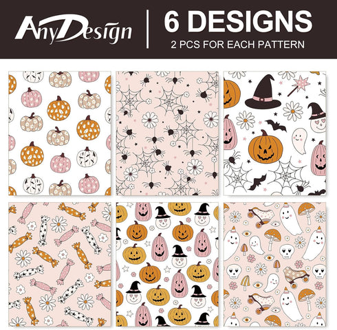 AnyDesign 12 Sheet Halloween Wrapping Paper Boho Pink Pumpkin Ghost Gift Wrap Paper Bulk Folded Flat Halloween Print Art Paper for Halloween Birth...