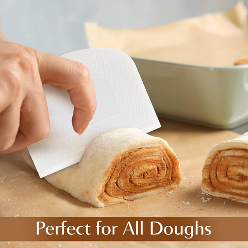 Plastic Bench Scraper for Baking - 2 White Bowl Scraper - Flexible Food Safe Dough Scraper Multipurpose Good Grip Curved and Flat Edge Dough Cutte...