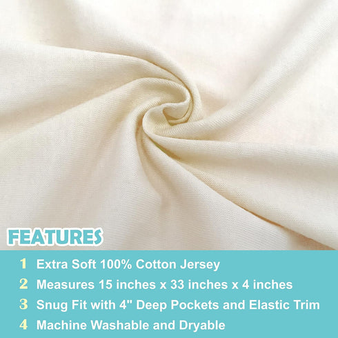 American Baby Company 15" x 33" Fitted Bassinet Sheet, 100% Natural Cotton Jersey Knit, Cream, Soft Breathable...