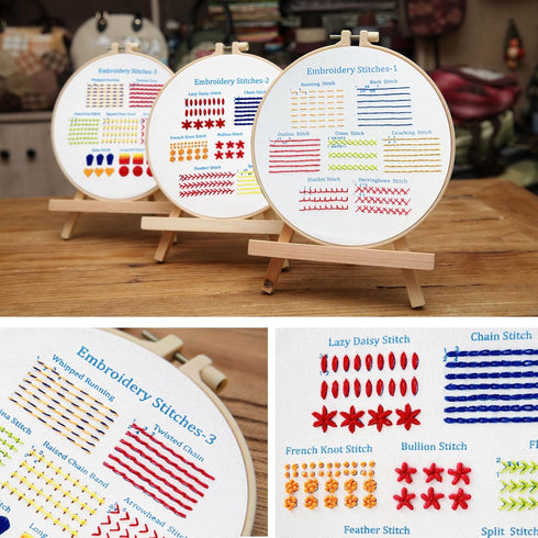 KAHEAUM Embroidery Kit for Beginners Adults Simple Cross Stitch Kits for Kids Gift Decor,3 Set DIY Starter Embroidery Patterns Needlepoint Crafts ...