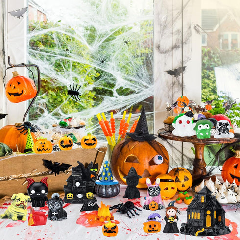 Soaoo 20 Pcs Halloween Miniature Figurines Resin Pumpkin Ghost Ornaments Halloween Garden Miniature Landscape for Halloween Party Village Bonsai C...