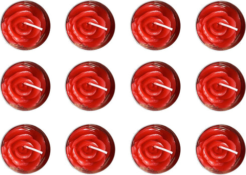 Rose Tealight Candles,12 Pieces Handmade Delicate Flower Candles with 100PCS Silk Rose Petals,Mini Candle Discs for Weddings,Anniversaries, Birthd...