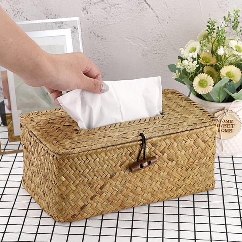 Sumnacon Tissue Box Cover Rectangle Tissue Box Seagrass Tissue Box Holder Woven Tissue Holder Decorative Tissue Cover for Bathroom Tissue Box Cove...
