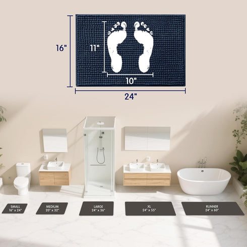 SUBRTEX Bathroom Rugs Chenille Bath Rug Soft Short Plush Bath Mat Soft Shower Mat Water Absorbent Shower Mat Quick Dry Machine Washable(Navy,16" x...