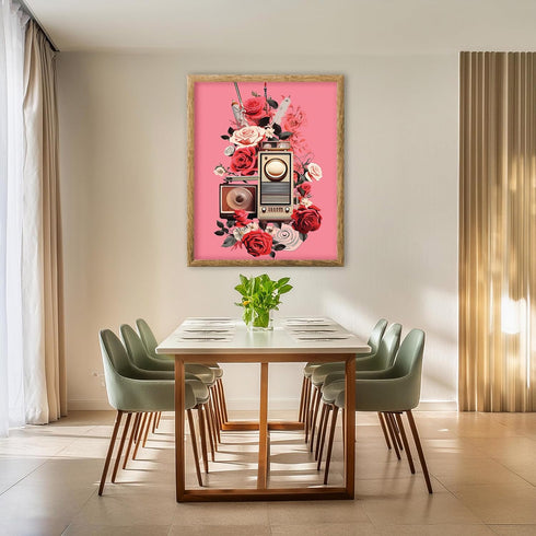 Posterizer 1 pcs-old timey radio-pink background collage-Abstract & Modern Art-Floral & Botanical Art-Gift for Art Lovers- UNFRAMED Wall Art...