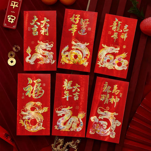 KI Store Chinese Year of Dragon Red Envelopes 12pcs 2024 Lunar New Year Red Packet Lai See Hong Bao for Spring Festival Wedding Graduation Birthda...